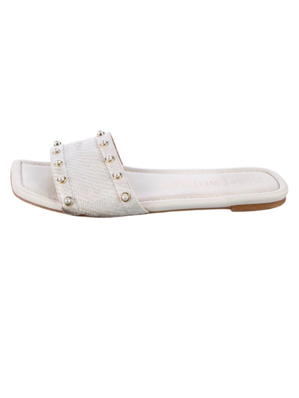 Stuart Weitzman White Studded Slide Sandals
